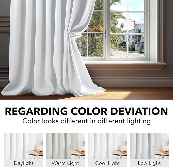 Deconovo Blackout Curtains, Thermal Insulated, W42 x L95 2 Panels, Back Tab, Machine Washable, Room-Darkening Drapes for Bedroom/Living Room Pure White