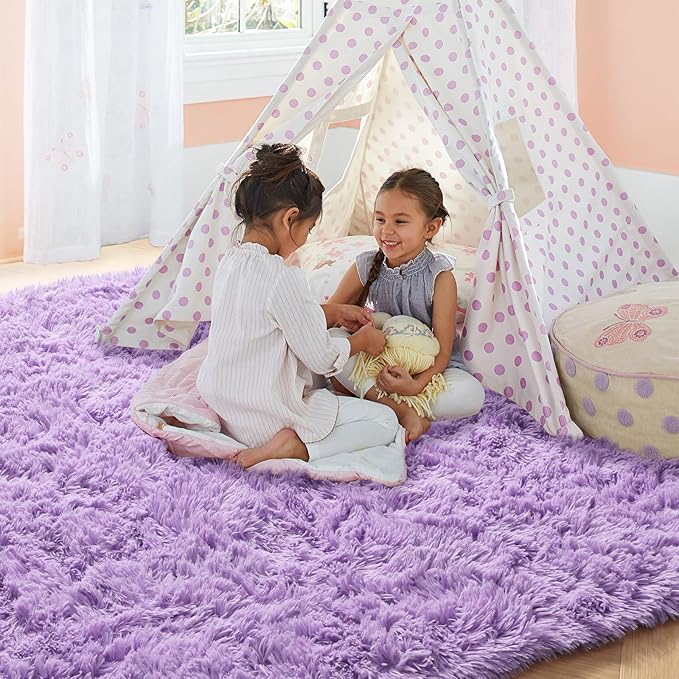 PAGISOFE Fluffy Soft Purple Rug 5' x 7' Rug, Shaggy Rugs for Girls Bedroom, Living Room Furry Rugs for Bedroom Princess, Bedside Rug Nursery Christmas Home Decoration Shag Carpet for Kids Teen's Room