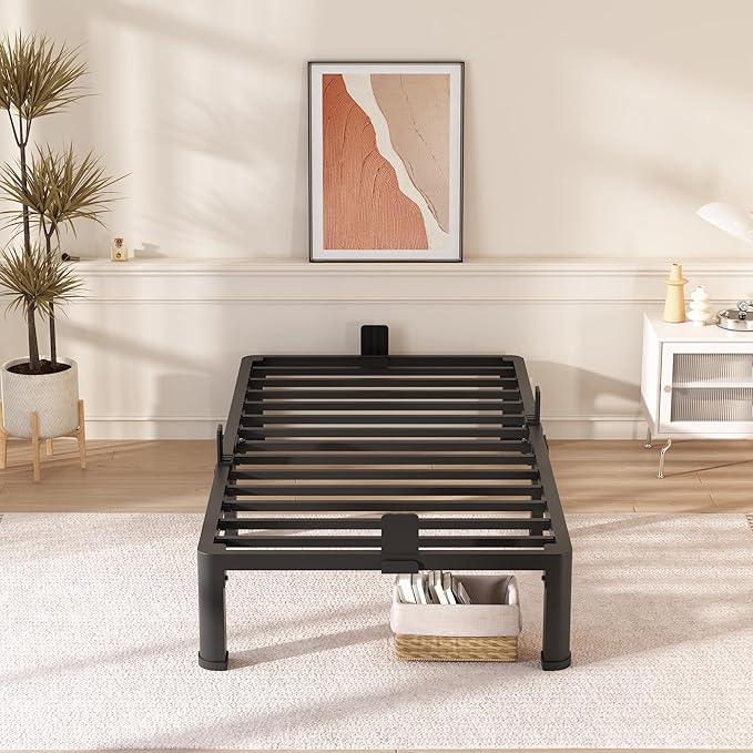 FUIOBYVV 10 Inch Twin Bed Frame with Round Corner Edge Legs 3500 lbs Metal Heavy Duty Steel Slats Support No Box Spring Needed Platform Noise Free Easy Assembly