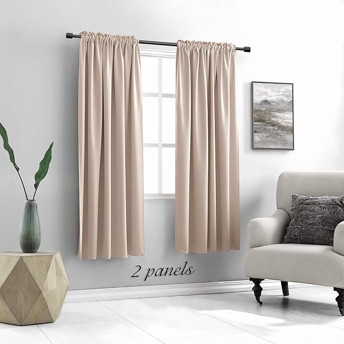 DONREN Warm Taupe Room Darkening Thermal Insulated Curtains Drapes for Nursery,Rod Pocket Blackout Curtains for Bedroom(2 Pack,42 inches Wide by 63 inches Long)
