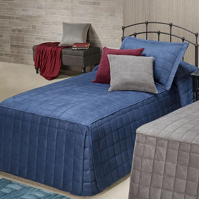 Touch of Class Camden Luxury Bedding | Warm Indigo Color | Classic Fitted Bedspread | Faux Suede Box Quilted Design | Designed 2 Piece Set Includes Twin Bedspread and 1 Standard Sham