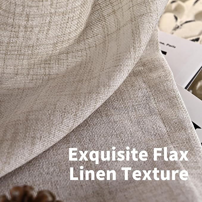 YoungsTex Natural Linen Curtains 45 Inch Length for Short Window Linen Textured Curtains with Bronze Grommet Light Filtering Drapes for Kitchen Small Window, 2 Panels, 52 X 45 Inch