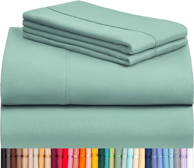 LuxClub 4 PC Queen Sheet Set, Deep Pockets Wrinkle Free Cooling Bed Sheets Hotel Bedding for Women, Men, Includes 1 Fitted Sheet, 1 Flat Sheet and 2 Pillowcases-Silky Soft Light Teal