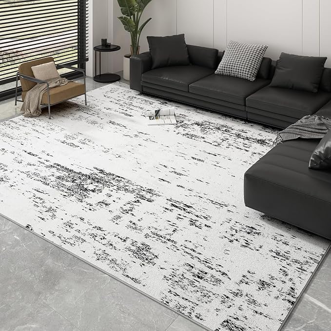 Area Rugs 8x10, Modern Abstract Machine Washable Rugs for Living Room Thin Carpet Indoor Floor Non-Shedding Carpets for Bedroom Dining Room Farmhouse Home Office | Black White