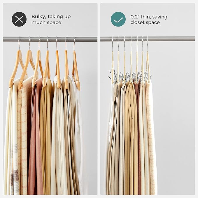 SONGMICS 30 Pack Pants Hangers, 16.7 Inches Long Velvet Trousers Hangers with Adjustable Clips, Heavy-Duty, Non-Slip, Space-Saving for Pants, Skirts, Coats, Dresses, Tank Tops, Sandy Beige UCRF012M30