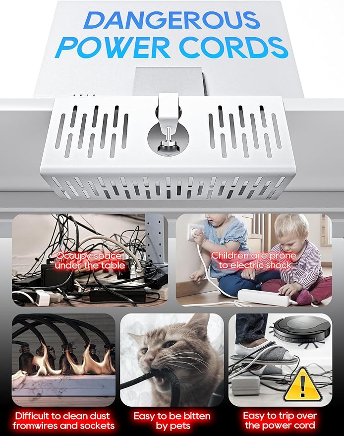 NODOCA No Drill Under Desk Cable Management Tray, 14'' Wire Management, Punch-Free Clamp on, Metal Cable Tray, Wire Organizer Under Desk, Under Desk Basket for Office and Home, White(2 Packs)