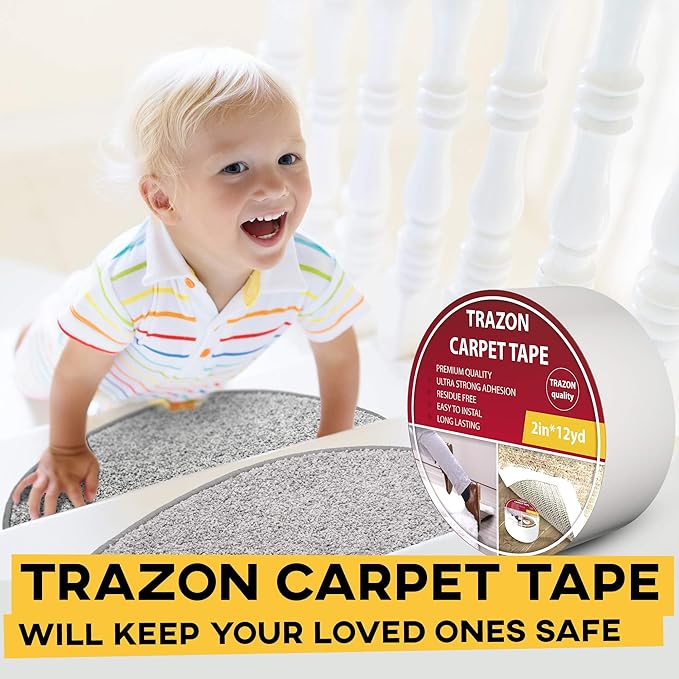 Carpet Tape Double Sided - Rug Tape Grippers for Hardwood Floors and Area Rugs - Carpet Binding Tape Strong Adhesive and Removable, Heavy Duty Stickers Grip Tape, Residue Free (2 Inch / 15 Yards)