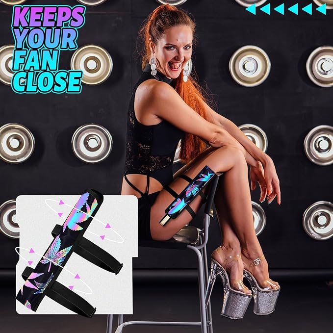 Summer Rave Fan Thigh Holster Rave Fan Holder Folding Hand Pouch Foldable Sleeves with Waist Belt for Thigh Party