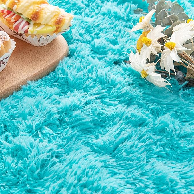 Noahas Ultra Soft Fluffy Bedroom Rugs Kids Room Carpet Modern Shaggy Area Rugs Home Decor 2.6' X 5.3', Teal Blue