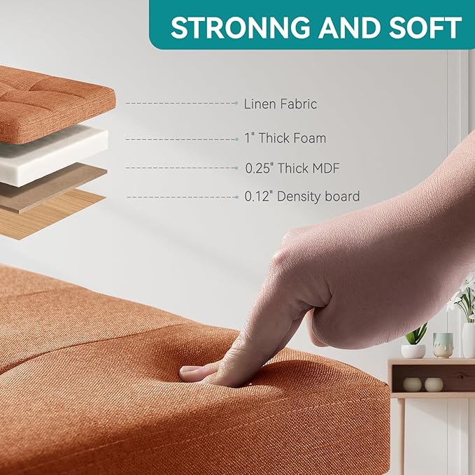 BRIAN & DANY Ottoman with Storage, Small Storage Ottoman for Dorm, Linen Folding Ottoman Foot Stool with Legs for Living Room and Bedroom, 15"x15"x15" - Orange