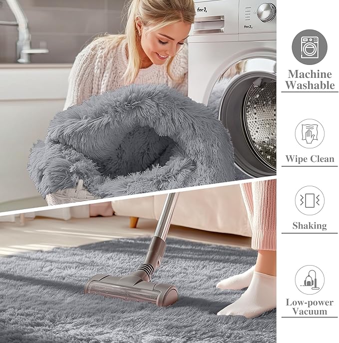 OLANLY 5x7 Machine Washable Large Area Rugs for Living Room, Bedroom, Soft Fluffy Shaggy Bedside Rug, Indoor Floor Carpet for Kids Girls and Boys, Dorms, Nursery, Home Decor Aesthetic, Light Grey
