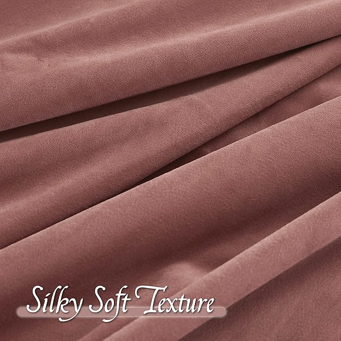 RYB Home Wild Rose Pink Velvet Curtains for Bedroom - Luxury Privacy Blackout Energy Efficient Window Treatment for Home Office Closet Cover, W42 x L84 inches, Wild Rose, 2 Pieces
