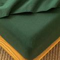 MooMee Fitted Bottom Sheet Only 100% Washed Cotton Linen Like Textured Breathable Durable Soft Comfy Deep Pocket Fits Mattress up to 17" (Forest Green, King)