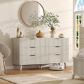 Lulive Wood Dresser for Bedroom with 6 Drawers, 53.2" Long Fluted Modern Chest of Drawers Storage Organizer, Dressers TV Stand for Living Room, Closet, Hallway (White Oak)