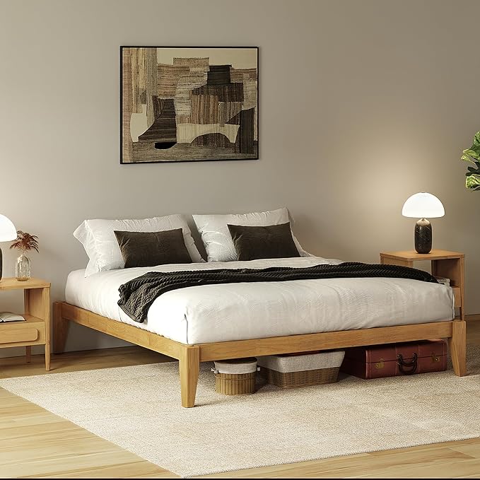 Thor Premium Solid Wood Bed Frame Full, Platform Bed, Japanese Joinery Bed Frame, Wood Slat Support, No Box Spring Needed, Easy Assembly, Minimalist & Modern Style (Light Oak)