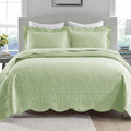 MarCielo 3-Piece 100% Cotton Oversized Bedspread Lightweight Quilt Coverlet Embroidery Farmhouse Bedding Set (TX Pale Green, Oversized King (118"x106"))
