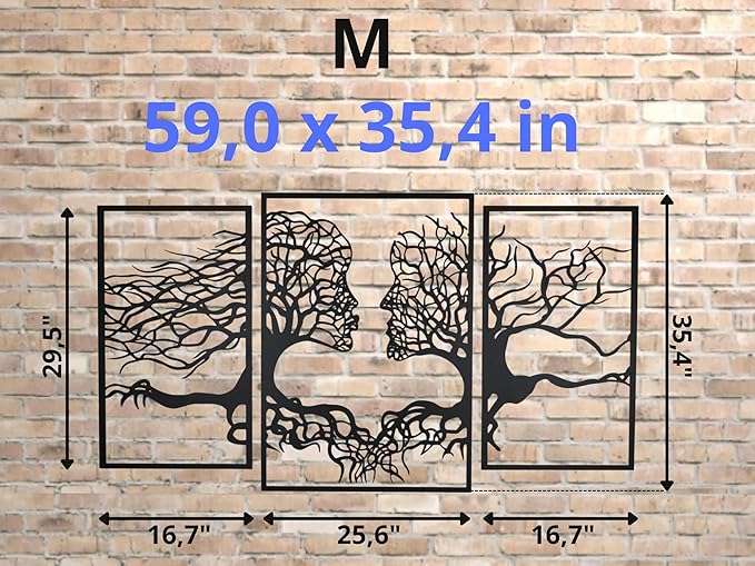VAILLA Tree of Life Wall Wooden Art Abstract Tree Man Woman Face Large 3D Wooden Wall Decor Set of 3 Hanging Sculpture Modern Home Decoration 3D Textured Sculptures for Living Room Bedroom Office Dinnig Room (59"L x 35"W)
