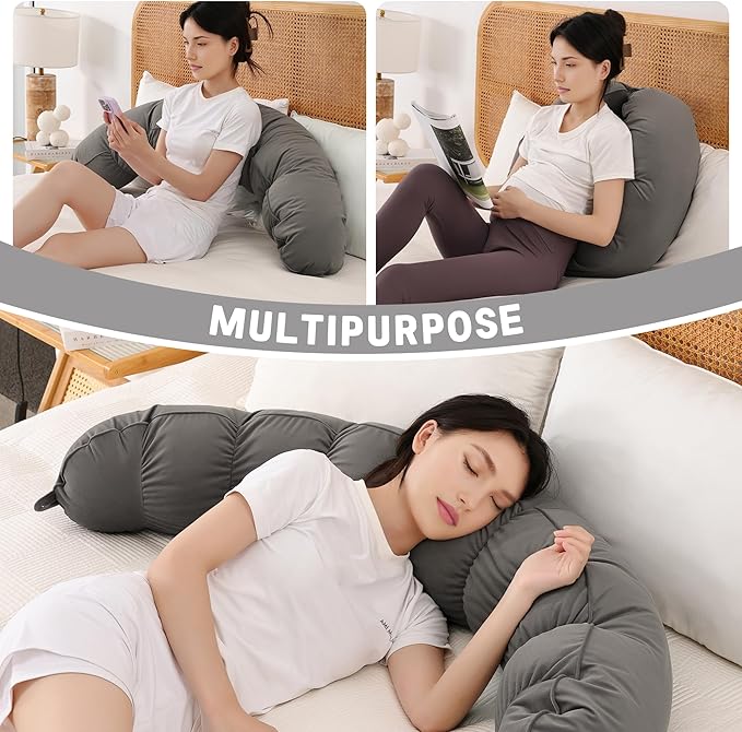 Peallow(Pat. Pend) – Long Round Body Pillow for Adults, Bolster Pillow for Sleeping, Soft and Supportive Pillow for Sleeping & Lumbar Support (Urban Grey, 59")