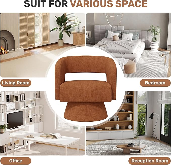 Swivel Accent Chair Set of 2, Modern Comfy Chenille Barrel Chairs, Oversized Upholstered Round Arm Chair for Living Room, Bedroom, Reading Room, Caramel