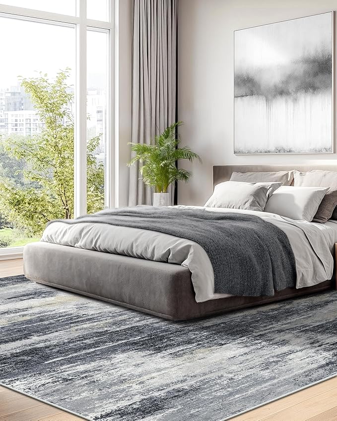 AMADA HOMEFURNISHING 9x12 Area Rugs for Living Room, Modern Large Area Rugs with Non-Slip Backing & Low Pile, Neutral Soft Washable Rug for Nursery, Bedroom, Dinning Room, Playroom, Light Grey