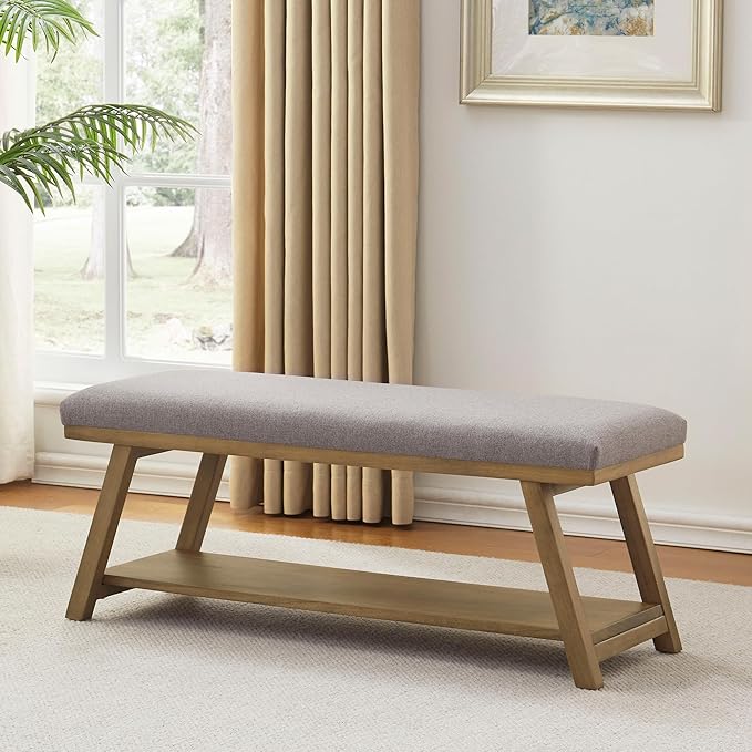 45" Entryway Bench Upholstered Storage Bench for Bedroom Shoe Rack Bench for Living Room, Hallway, Mudroom, Balcony, Sturdy Indoor Bench Seat Holds Up to 300 lbs (Grey)
