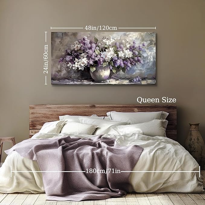 SERIMINO Large Wall Art for Living Room, Still Life Flowers Canvas Prints, Purple Floral Botanical Decor Paintings, Modern Aesthetic Pictures Wall Decor, Farmhouse Kitchen Artwork 24"X48"