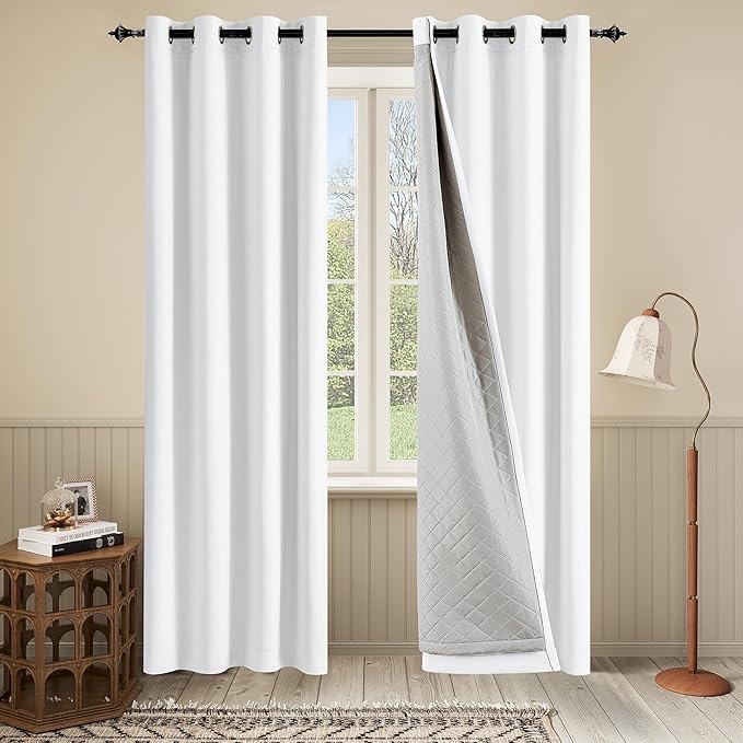 Soundproof 3-in-1 White 100% Blackout Room Divider Curtains for Bedroom Thermal Grommet Curtains 50x108 inches 1 Panel
