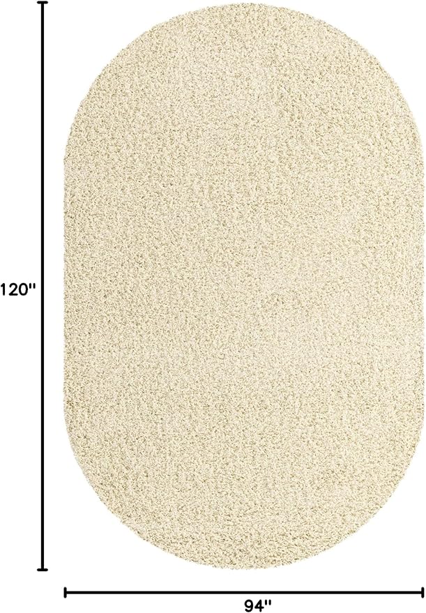Unique Loom Solid Shag Collection Area Rug (7' 10" x 10' Oval, Pure Ivory)