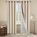 3-in-1 Winter Curtains Full Blackout Thermal Insulated Soundproof Grommet Curtains for Bedroom Living Room(Beige, 50x80 Inches, 1 Panel)