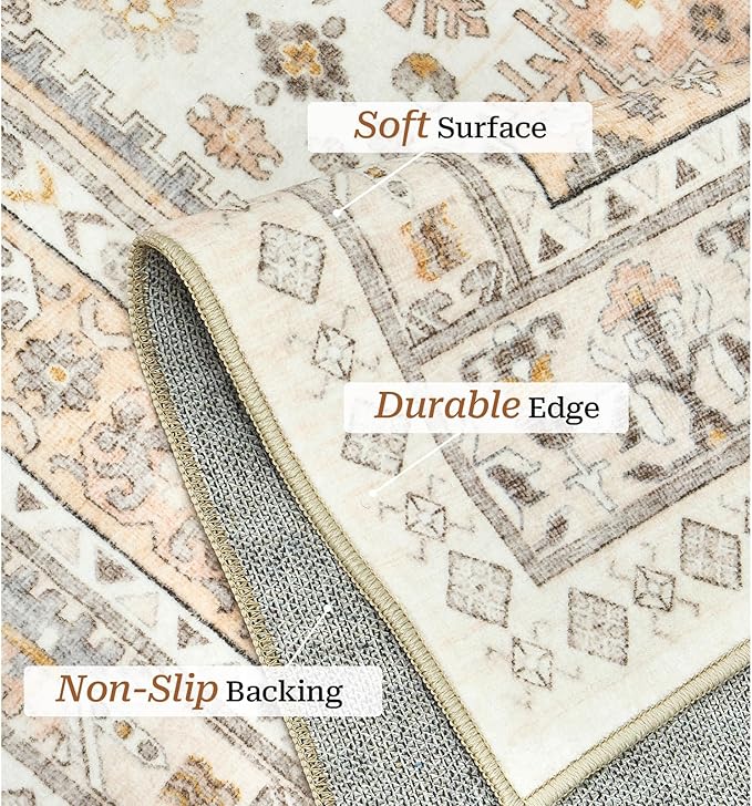 zesthome 5x7 Area Rugs - Ultra-Thin Washble Rug, Stain Resistant Anti Slip Backing Rugs for Living Room,Bedroom, Vintage Home Decor Area Rug