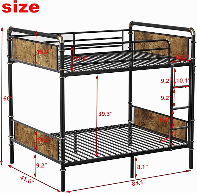 Upgraded Version Thickened Metal Heavy-Duty Twin XL Over Twin XL Bunk Bed, Best Convertible Industrial Twin XL Bunk Bed Frame with Ladder for Adults, Easy Assembly (Twin XL Over Twin XL)