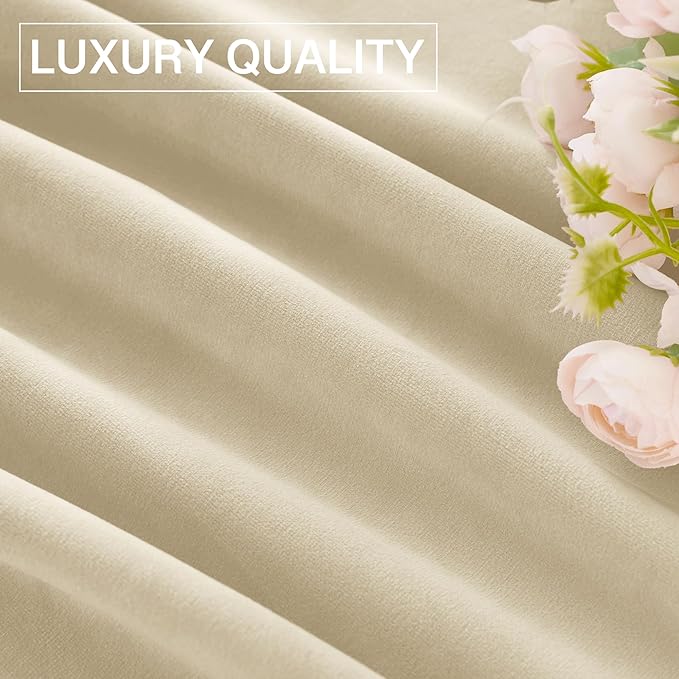 StangH Beige Velvet Curtains 94 inches Long Super Soft Luxury Home Decor Thermal Insulated Light Dimming Drapes for Living Room Sliding Door/Bedroom, W52 x L94, 2 Panels