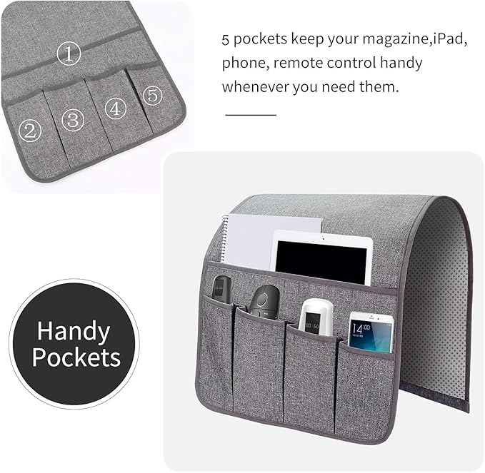 SYSOV Sofa Armrest Organizer, Remote Control Holder for Recliner Couch, Arm Chair Caddy with 5 Pockets for Magazine, Tablet, Phone, iPad