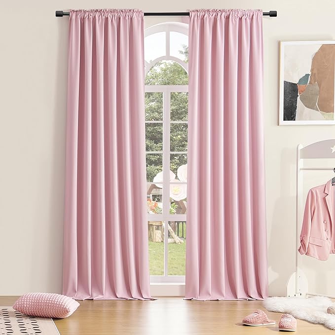 DONREN 108 Inches Length Rod Pocket Curtains - 2 Panel Blackout Thermal Insulated Drapes Curtains for Living Room Bedroom (Pink,52 X 108 Inch)
