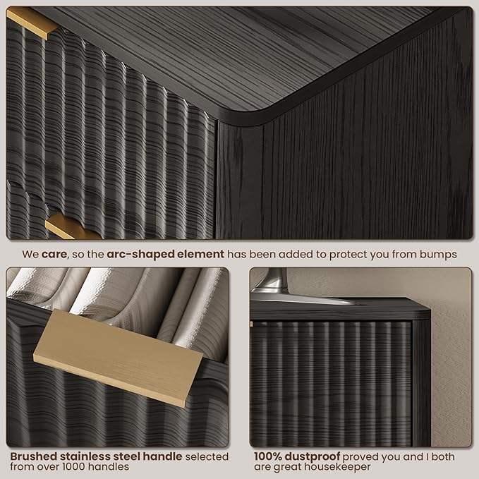 43'' Hight 5 Drawers Dresser for Bedroom,Modern Fluted Vertical Chest with Rounded Corners,Fluted Dresser for Living Room,Hallway, Black