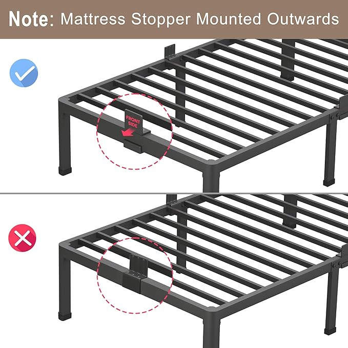 ROIL 12 inch Twin XL Bed Frames with Headboard Hole and Round Corner Legs Mattress Retainers 3500LBS Heavy Duty Steel Slats No Box Spring Needed Platform Noise-Free Underneath Storage
