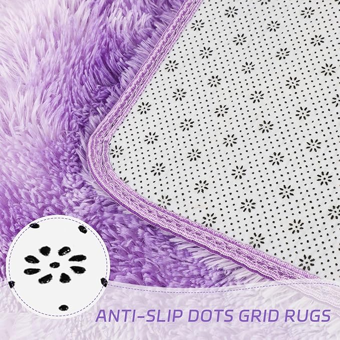 duduta Purple Plush Runner Rugs for Bedroom 2x6 ft, Tie Dye Fluffy Shag Rug for Dorm Nursery Bedside, Machine Washable Non Slip