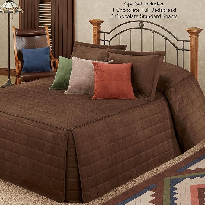 Touch of Class Camden Luxury Bedding | Neutral Chocolate Brown Color | Grande Fitted Bedspread | Faux Suede Box Quilted Design | Designed 3 Piece Set Includes Full Bedspread and 2 Standard Shams