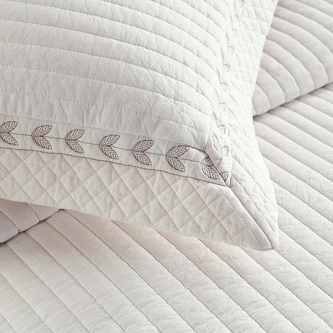 MarCielo 100% Cotton Quilt Set White Lightweight Bedspread with Scalloped Edge, Farmhouse Vintage Bedding, All Season Use(TC Off-White,King (112"x102"))