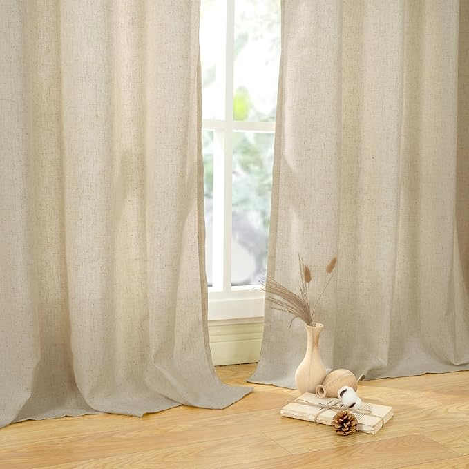 YoungsTex Extra Long Linen Curtains 95 Inch Length for Farmhouse Living Room - Burlap Tan Light Filtering Drapes Grommet Privacy for Country Bedroom, 2 Panels, 52 X 95 Inch