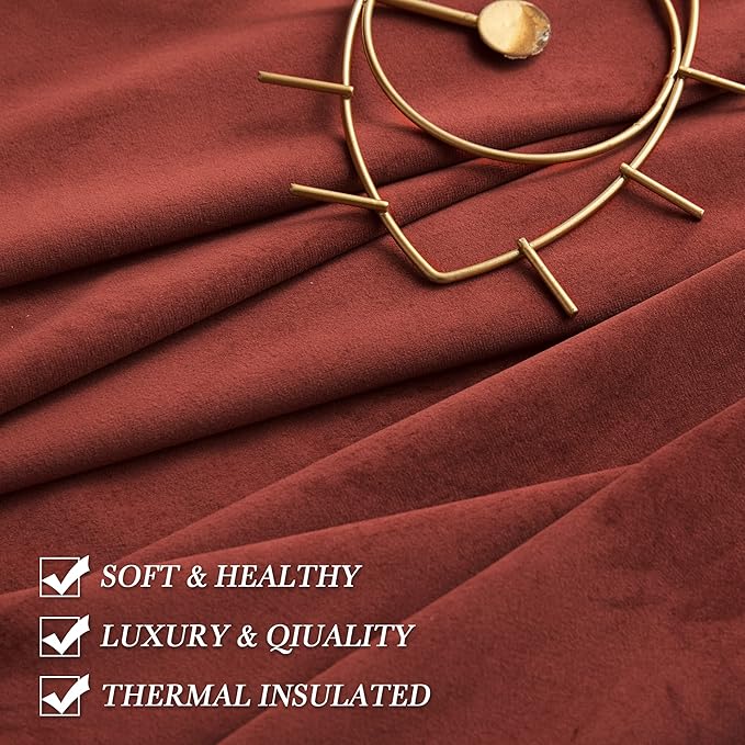 RYB HOME Rust Red Velvet Curtains 102 inches, Back Tab Soft Fabric Room Darkening Thermal Insulated Luxurious Home Decor Curtains for Living Room Bedroom, W 52" x L 102", 2 Panels Set