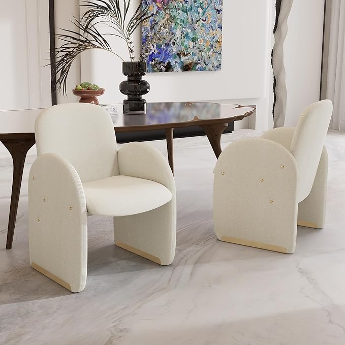 YOUTASTE Oversized Velvet Accent Chair for Living Room, Mid-Century Modern Dining Room Arm Chair with Gold Metal Legs, 300 LBS Capacity, Comfy Upholstered Office Single Sofa, Beige