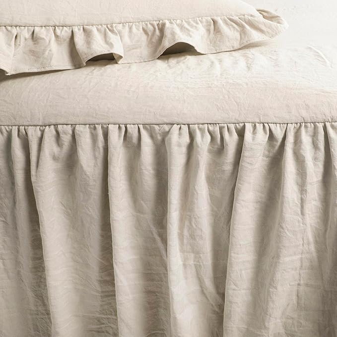 Lush Decor Ruffle Skirt Bedspread Set - 3-Piece Luxurious Farmhouse Bedding - Elegant Ruffle Detail - Timeless Style - Soft Lightweight Sheets - California King, Neutral