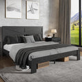 King Size Bed Frame with Farmhouse Headboard, Rustic Boho Wooden Bedframe with LED Lights and Charging Station, Easy Assembly, No Box Spring Needed (Black, King)