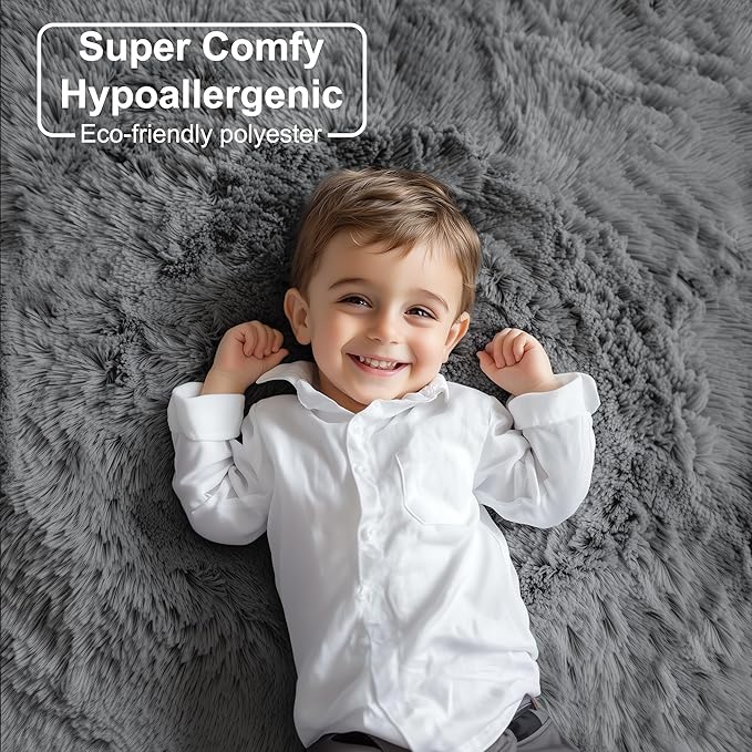 PAGISOFE 2x4 Small Bedroom Rug, Machine Washable Runner Rugs, Soft Plush Area Rug for Dorm, Kids Room, Office,Fuzzy Playroom Carpet, Alfombra para Sala, Furry Bedside Rug, Accent Faux Furry Grey Rugs
