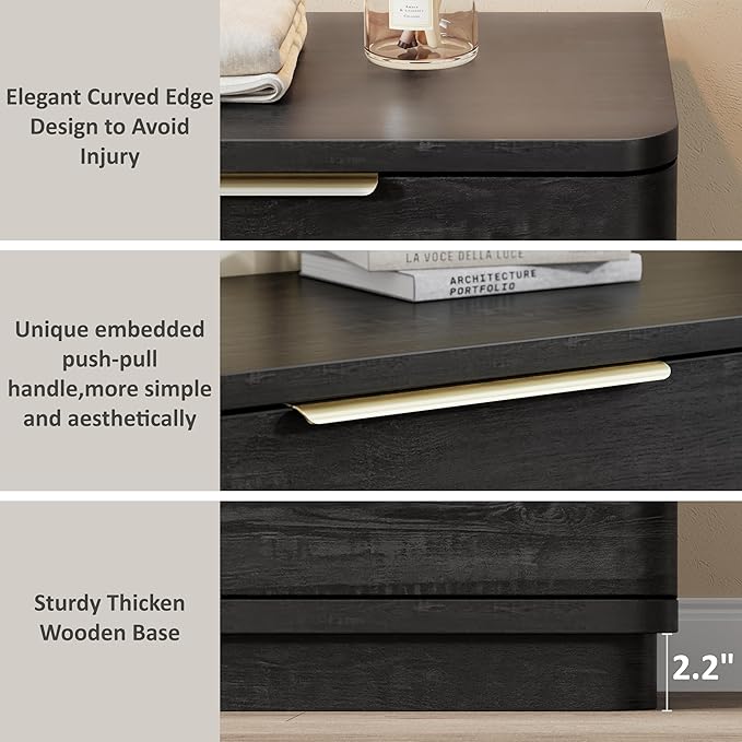 6 Drawer Dresser for Bedroom, 54" Wide Modern Chest of Drawers with Metal Handle, Curved Profile Design, Wooden Black Dresser Closet Clothes Storage TV Stand for Living Room, Hallway