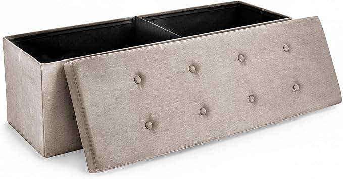 Sorbus 43 Inch Beige Ottoman with Storage Bench – Folding Bed Bench 80L Storage Ottoman Chest with Cover - Shoes Linen, Hope Chest Ottoman Seat Footrest – Plush Tufted Suede Fabric -450 Lbs.