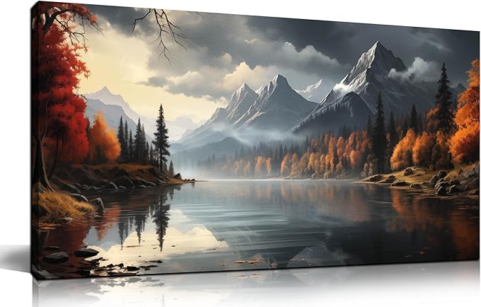 Landscape Wall Art for Living Room Bedroom Home Office Gray Wall Art Mountain Lake Pictures Modern Landscape Large Artwork Framed Canvas Prints 20x40 Inch