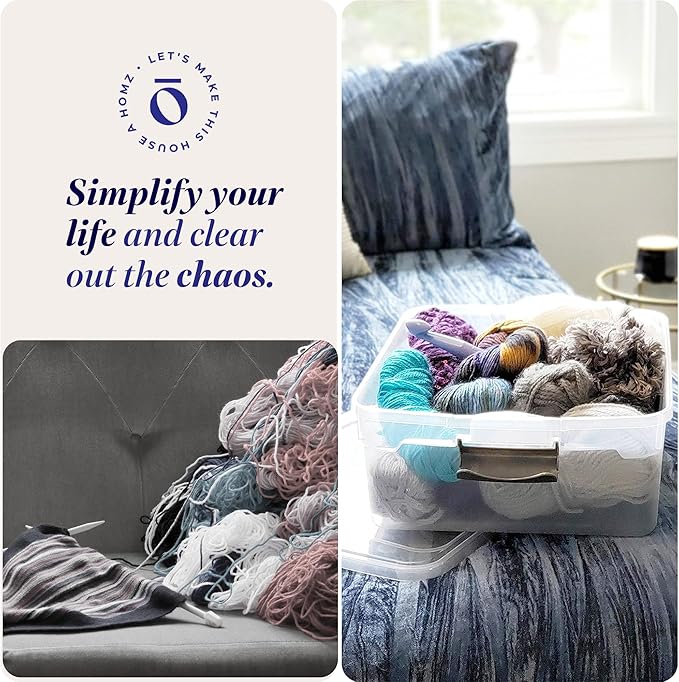 HOMZ 4-Pack 15.5 Quart Latching Lid, Clear Plastic Storage Organizer Bins, Gray – Stackable Containers for Home & Office Shelves, Kitchen, Garage, and Bathroom Organization
