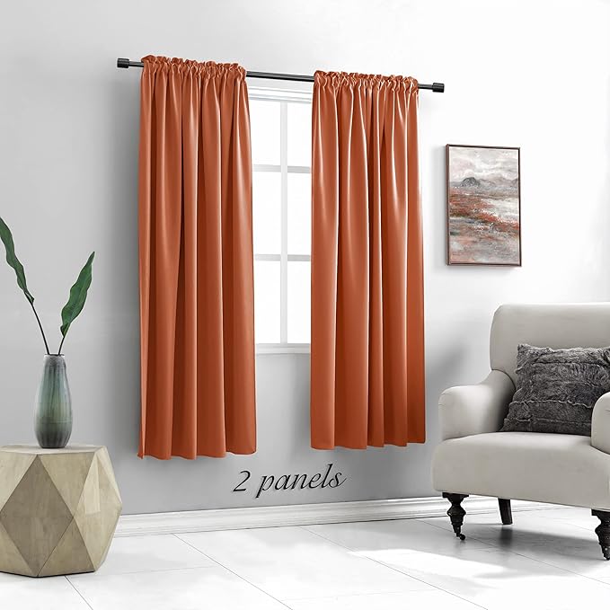 DONREN Terracotta Orange Draperies Curtains for Bedroom - 2 Panels Window Shades Light Blocking Insulated Thermal Curtain Panels for Women Room, 52 x 72 Inch Length